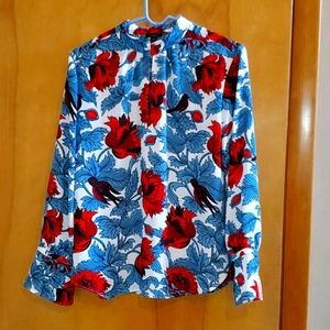 Ann Taylor Sheer High Neck Floral Blouse
